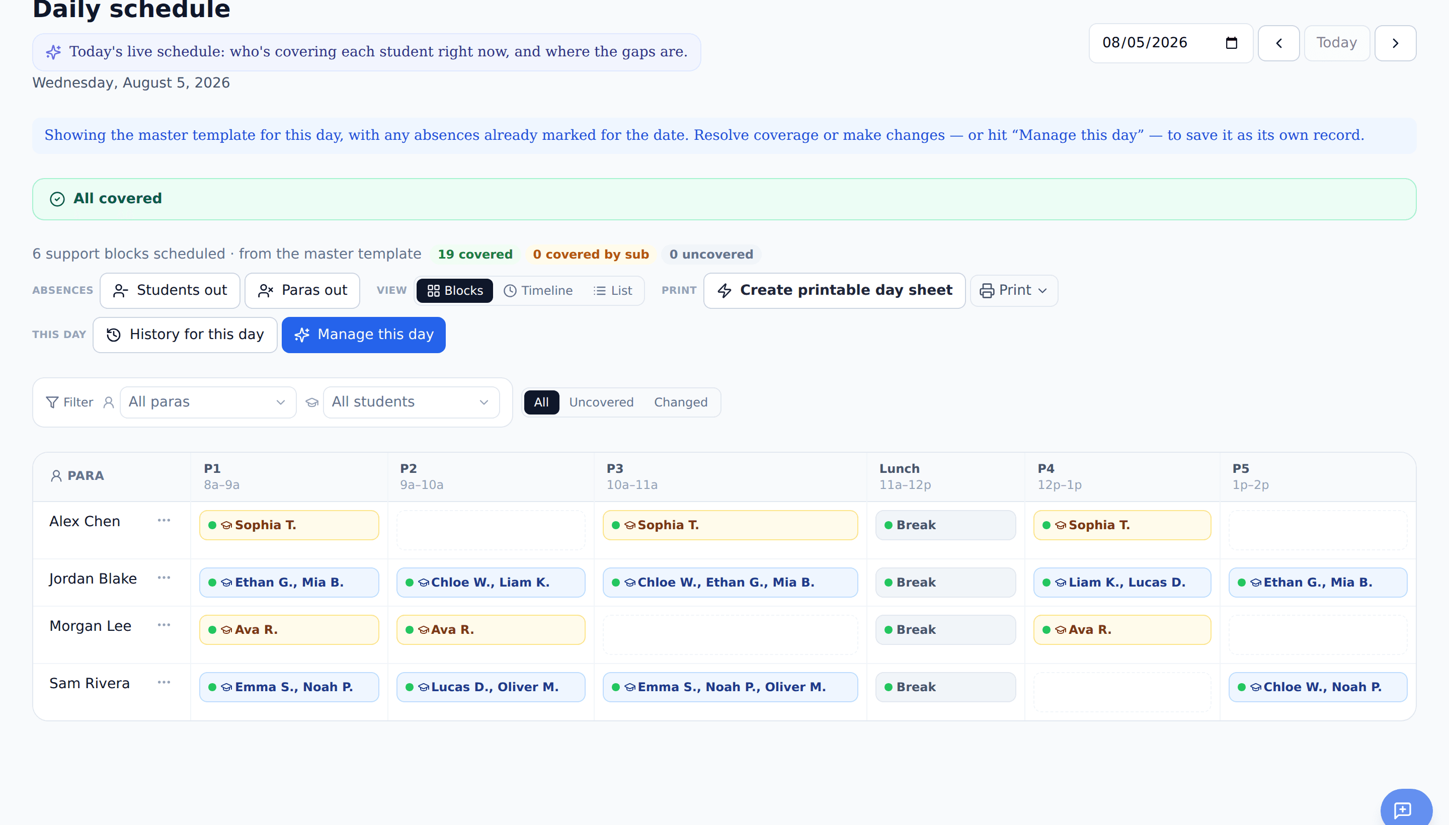 The same schedule as a ParaFlowTool board after importing